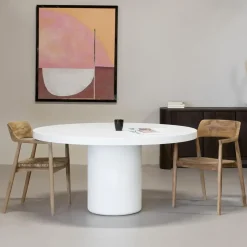 Giga Meubel Eettafel Rond 120cm - Wit Eco Composiet - Betonlook - Eden