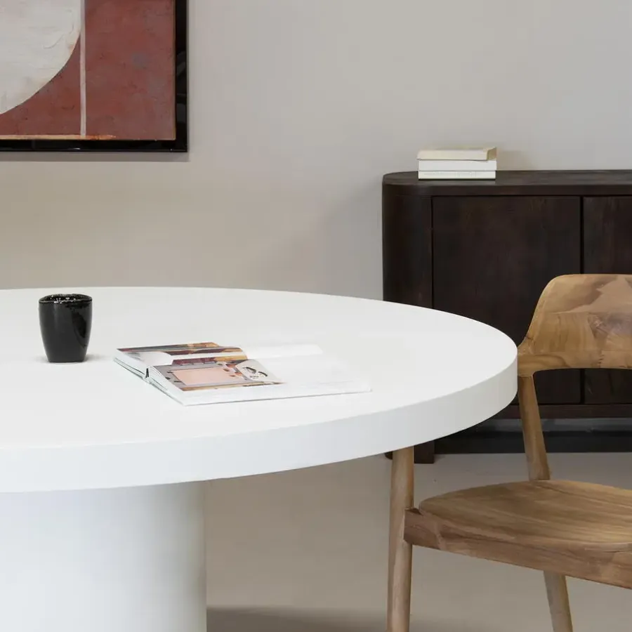 Giga Meubel Eettafel Rond 120cm - Wit Eco Composiet - Betonlook - Eden