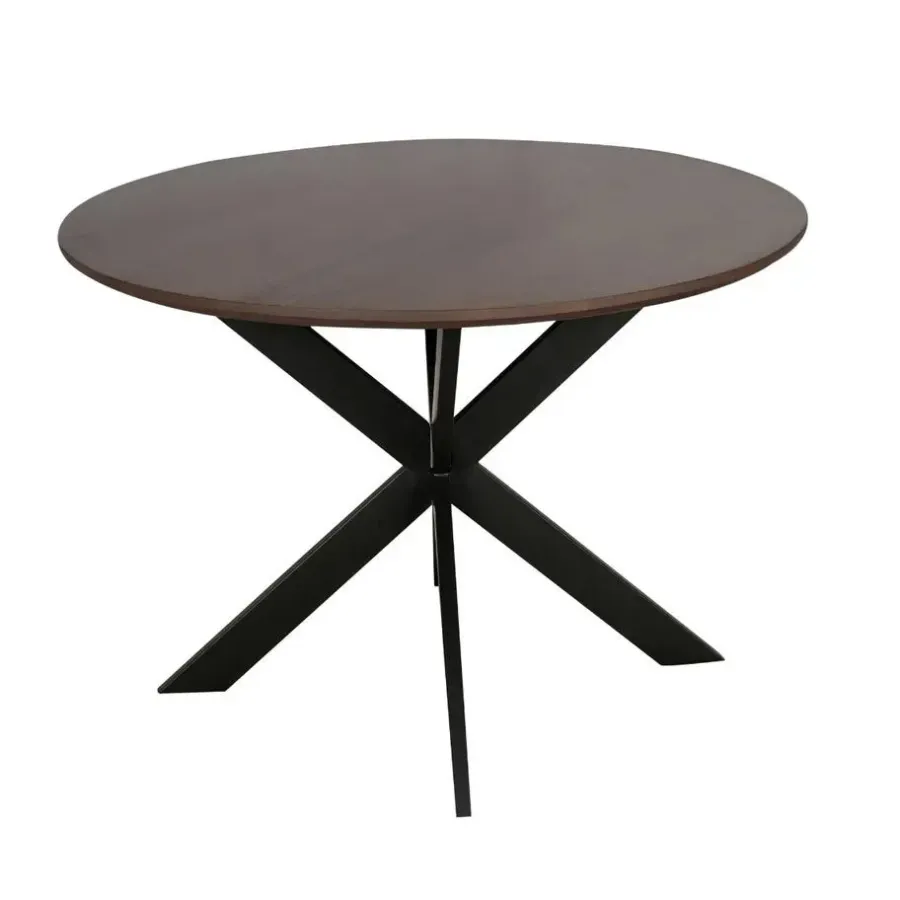 StarFurn Eettafel Rond Walnoot/Zwart - 150x150x76cm - Madison