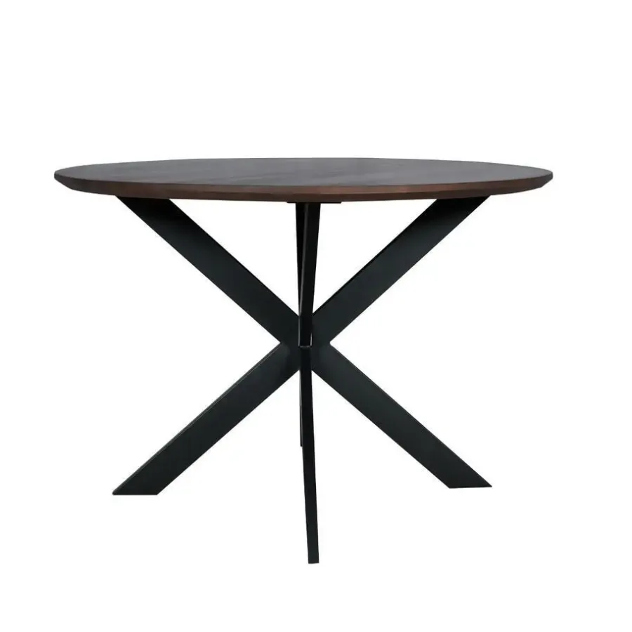 StarFurn Eettafel Rond Walnoot/Zwart - 150x150x76cm - Madison