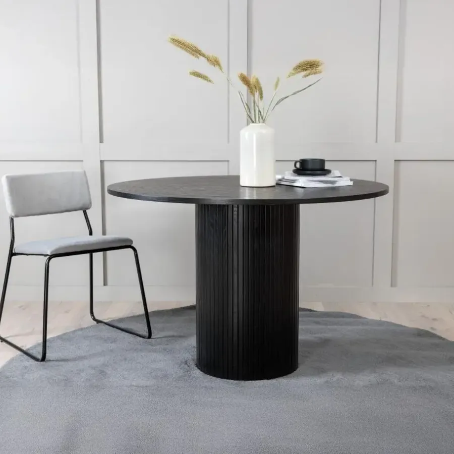 Ronde Eettafels-Fjôrd Eettafel Rond Zwart 110cm - Fineer - Scandinavisch