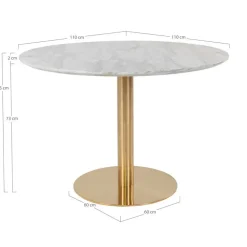House Nordic Eettafel Wit Ø110cm - Gouden Onderstel - Bolzano