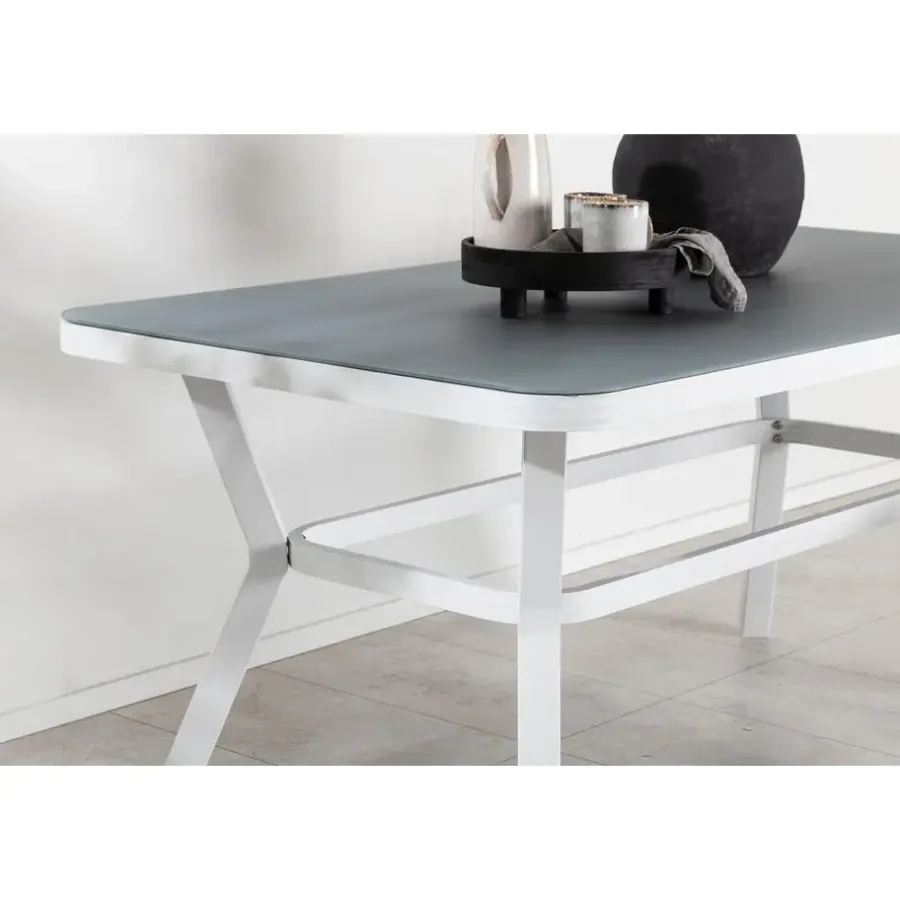 Rechthoekige Eettafels-Fjôrd Eettafel Wit Grijs Glas - 160x90x74cm - Virya