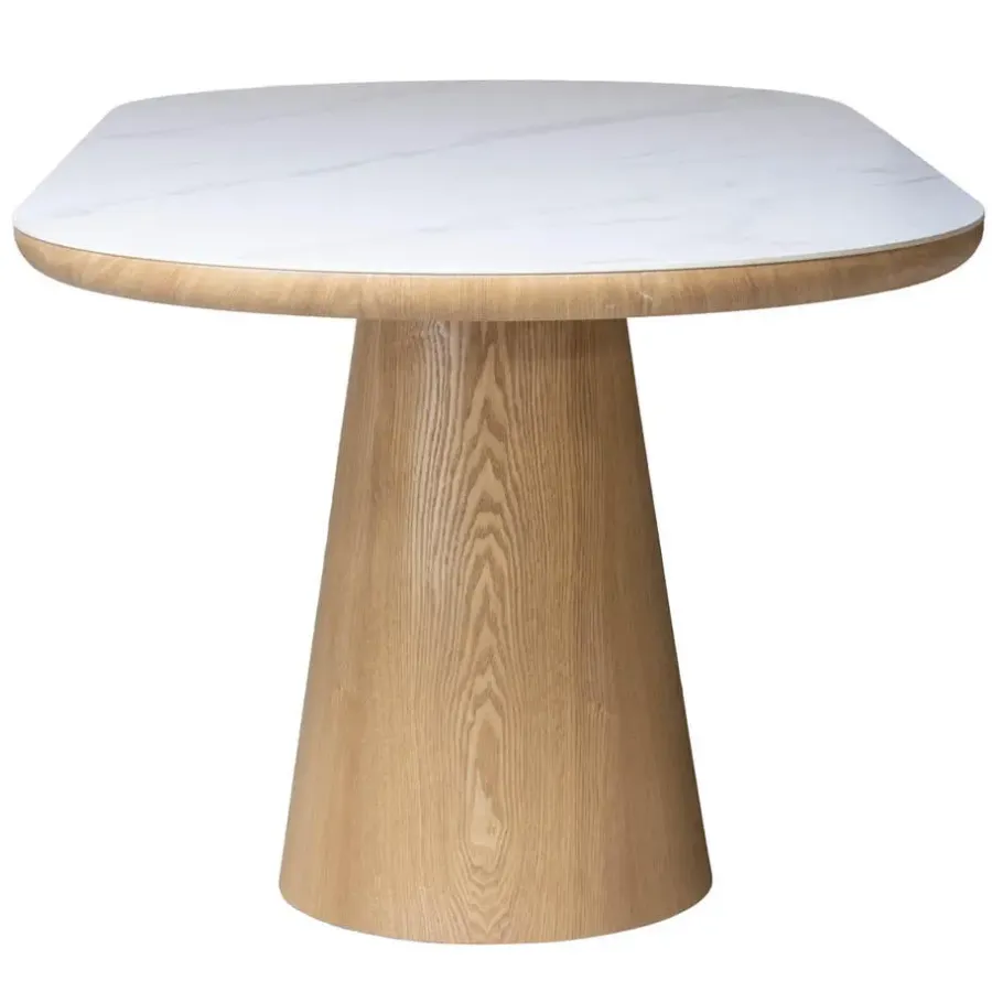 Ovale Eettafels-Giga Meubel Eettafel Wit Keramiek/Naturel - 200x90x77cm - Alba