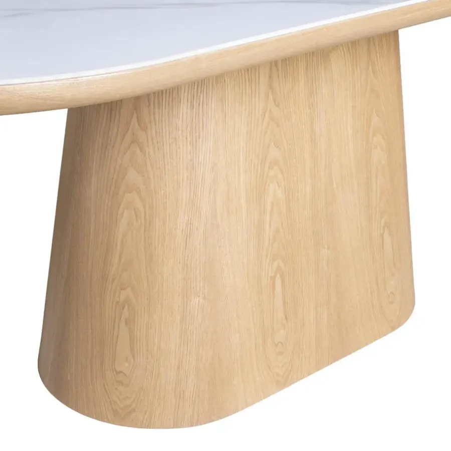 Ovale Eettafels-Giga Meubel Eettafel Wit Keramiek/Naturel - 200x90x77cm - Alba