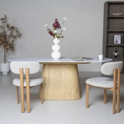 Giga Meubel Eettafel Wit Keramiek/Naturel - 200x90x75cm - Madia