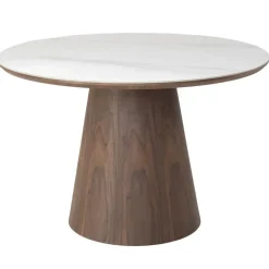 Ronde Eettafels-Giga Meubel Eettafel Wit Keramiek/Walnoot - Ø115x77cm - Alba
