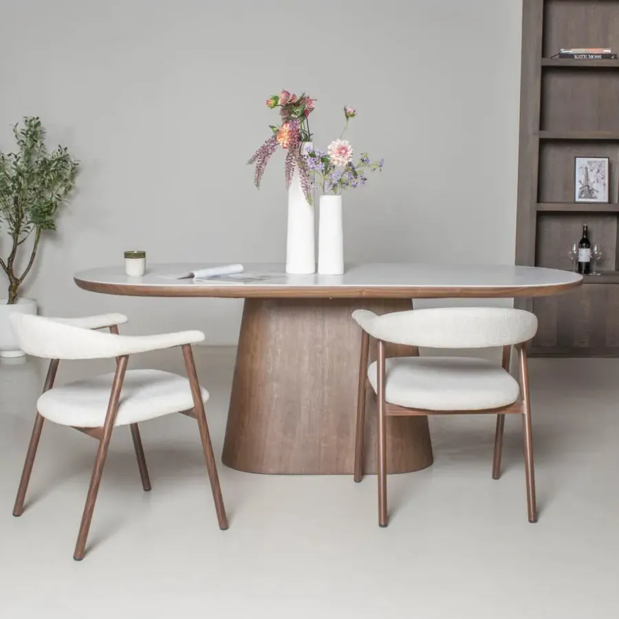 Giga Meubel Eettafel Wit Keramiek/Walnoot - 200x90x77cm - Alba