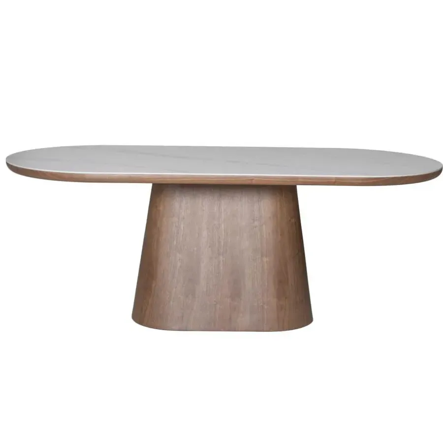 Giga Meubel Eettafel Wit Keramiek/Walnoot - 200x90x77cm - Alba