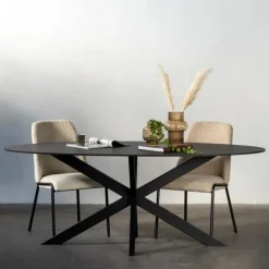 Ovale Eettafels-Giga Meubel Eettafel Zwart Fenix Metaal - 200x90x76cm - Harper