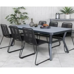 Fjôrd Eettafel Zwart Grijs Glas - 200x100x74cm - Virya