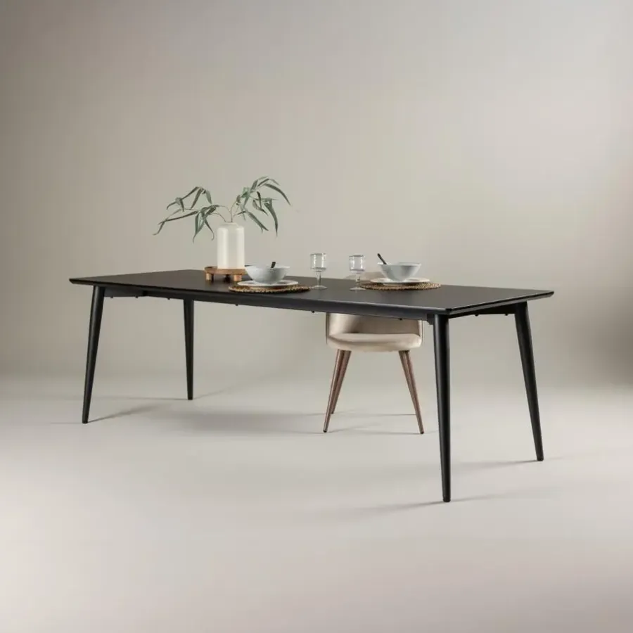 Rechthoekige Eettafels|Industriële Eettafels-Fjôrd Eettafel Zwart Hout - 230x85x75cm - Ellis