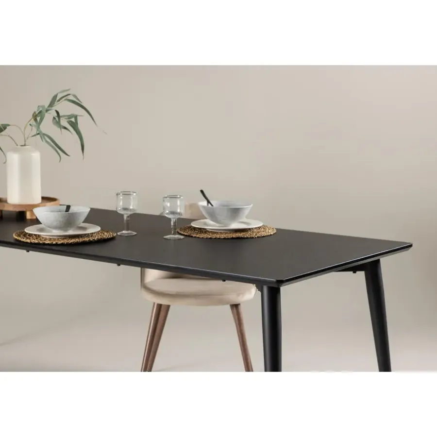 Rechthoekige Eettafels|Industriële Eettafels-Fjôrd Eettafel Zwart Hout - 230x85x75cm - Ellis