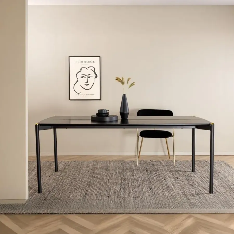 Fjôrd Eettafel Zwart Hout - 190x90x75cm - Pelle