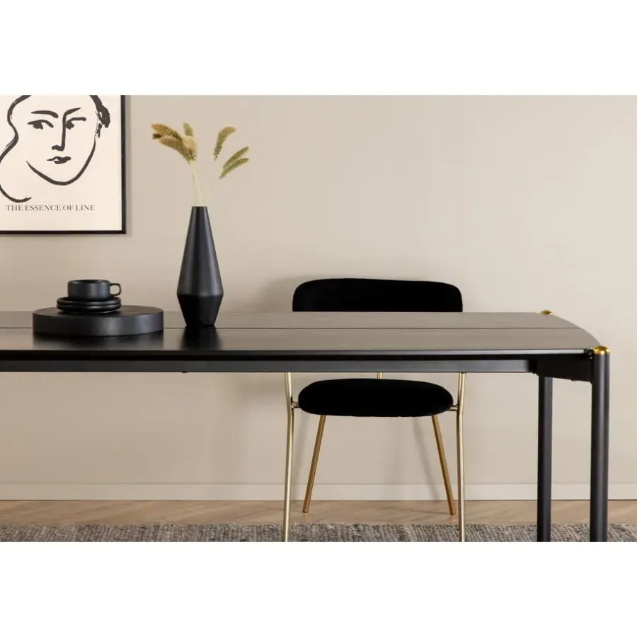 Fjôrd Eettafel Zwart Hout - 190x90x75cm - Pelle