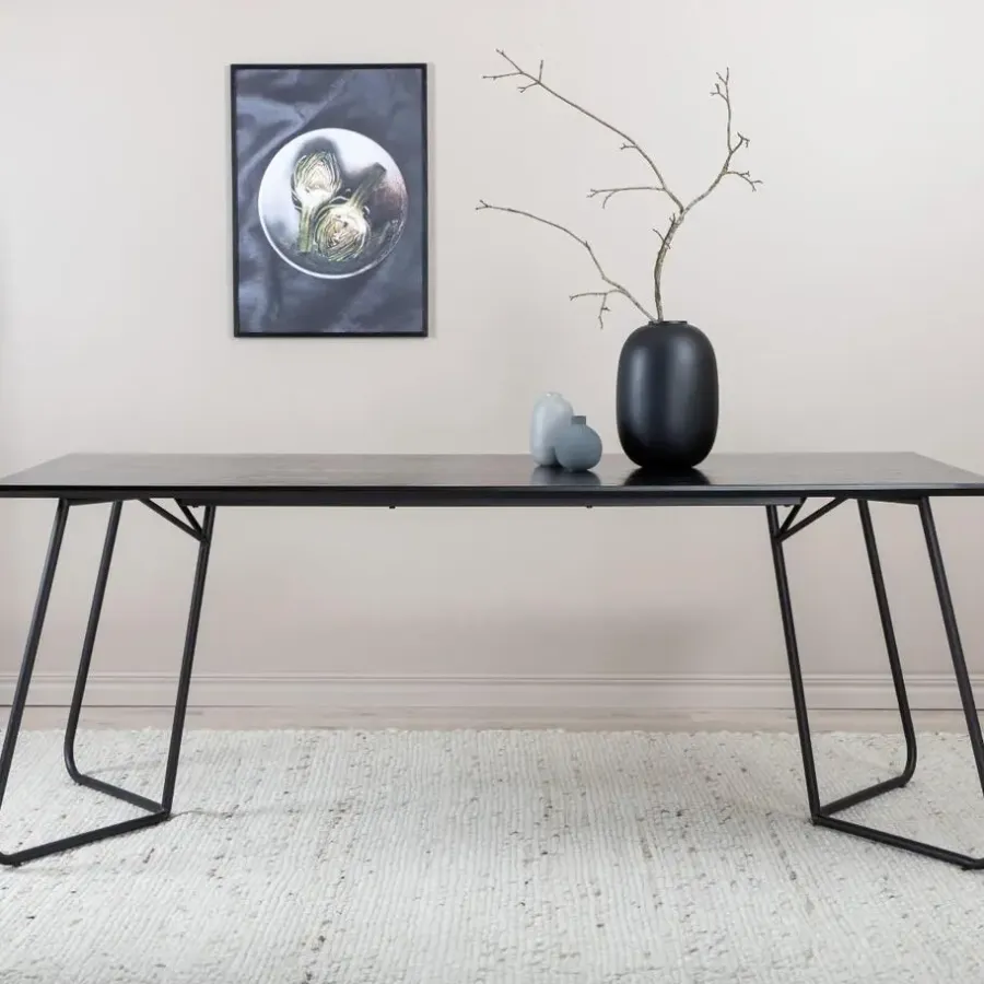 Fjôrd Eettafel Zwart Hout - 190x90x75cm - Petra