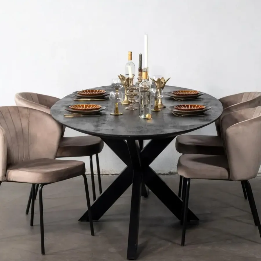 Giga Meubel Eettafel Zwart Mangohout - 200x100x78cm - Diamond