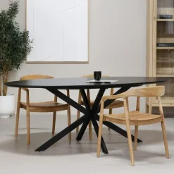 Giga Meubel Eettafel Zwart Ovaal Melamine - 200x100x75cm - 4-6 Personen - Jax