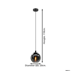 Hanglampen-EGLO Ariscani Hanglamp - E27 - Ø 20 cm - rookglas - Zwart
