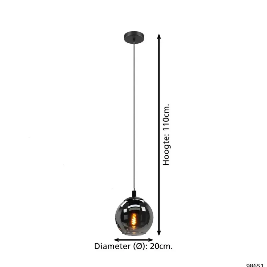 Hanglampen-EGLO Ariscani Hanglamp - E27 - Ø 20 cm - rookglas - Zwart
