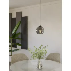 Hanglampen-EGLO Ariscani Hanglamp - E27 - Ø 20 cm - rookglas - Zwart