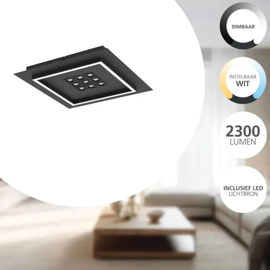 EGLO Balazote Plafonnière - LED - Kunststof - Zwart/Wit