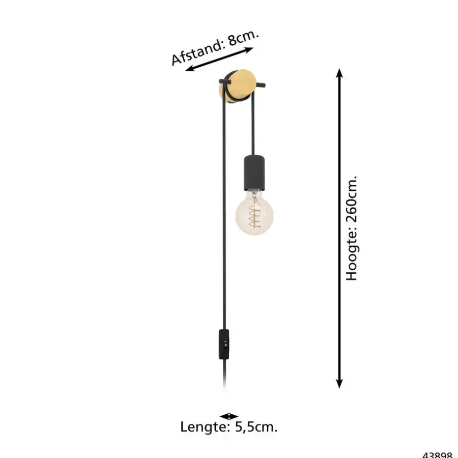 Wandlampen-EGLO Buddon Wandlamp - E27 - 5,5 cm - Bruin/Zwart