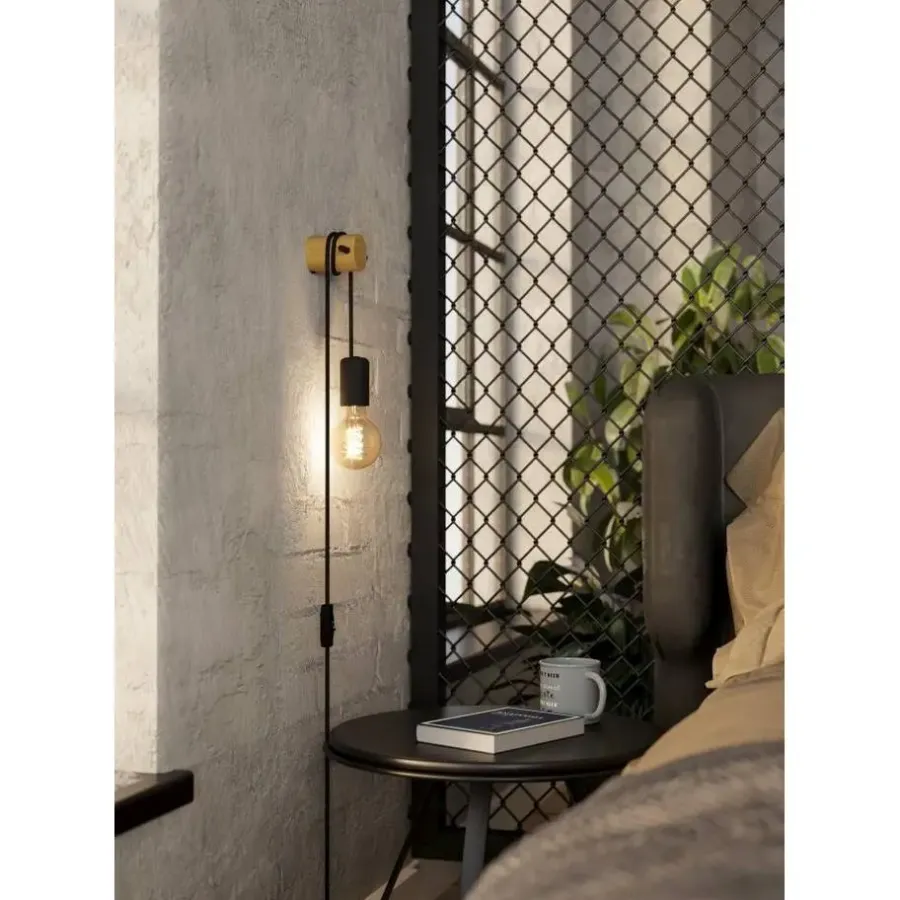 Wandlampen-EGLO Buddon Wandlamp - E27 - 5,5 cm - Bruin/Zwart