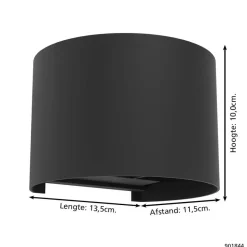 Wandlampen-EGLO Calpino 3 Wandlamp - LED - IP54 - Binnen/- Zwart
