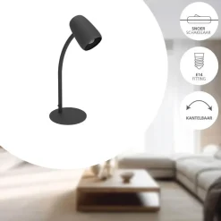 Bureaulampen|Bureaulampen-EGLO Carlo Tafellamp - Bureaulamp - E14 - 46 cm - Zwart - Kantelbaar