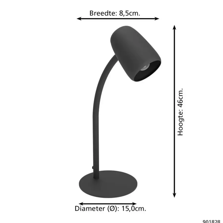 Bureaulampen|Bureaulampen-EGLO Carlo Tafellamp - Bureaulamp - E14 - 46 cm - Zwart - Kantelbaar
