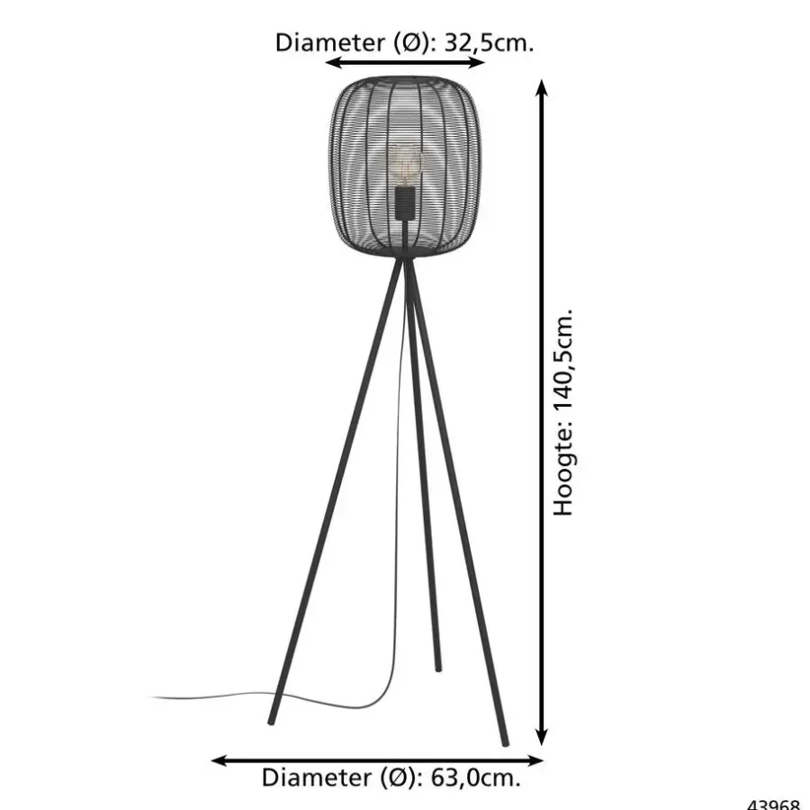 Staande Lampen-EGLO Derwen Vloerlamp - E27 - Metaal - Zwart