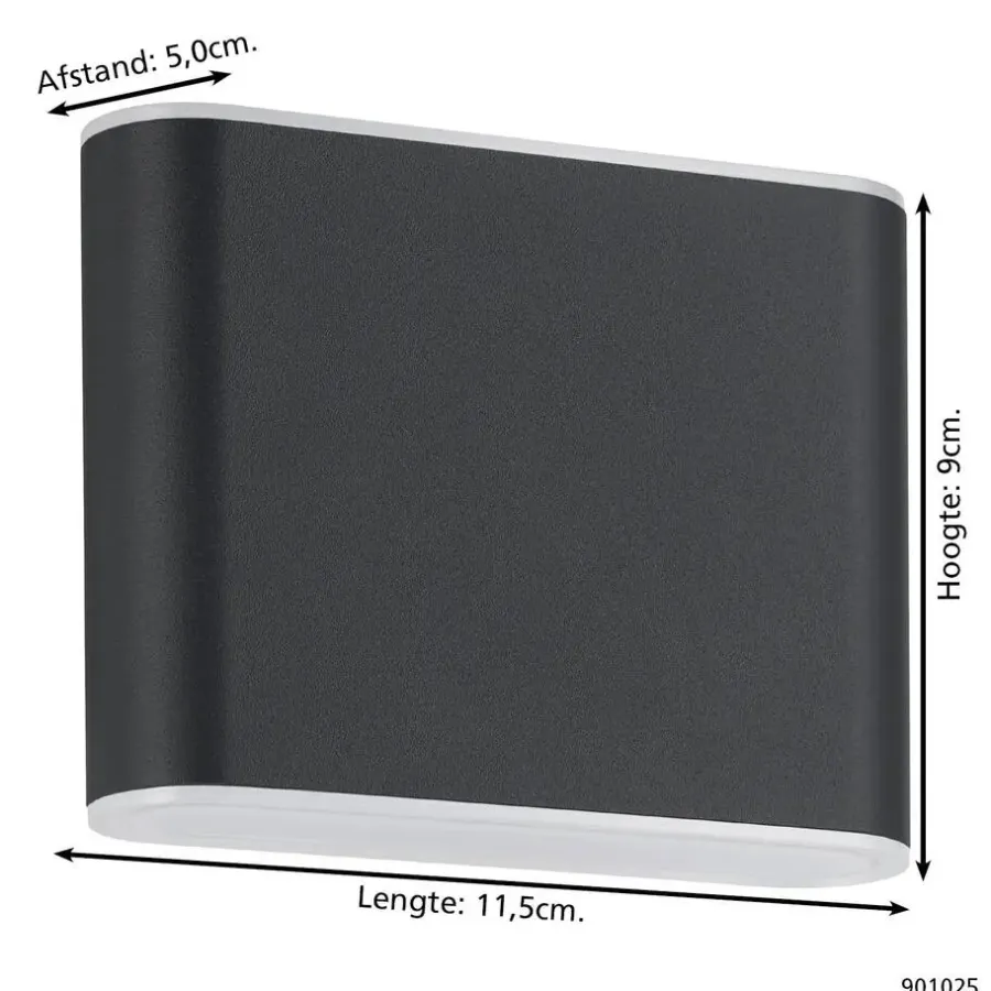 EGLO Grutti Wandlamp - LED - 11,5 cm - Antraciet