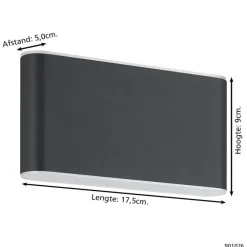 EGLO Grutti Wandlamp - LED - 17,5 cm - Antraciet