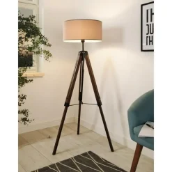 Staande Lampen-EGLO Lantada Vloerlamp - E27 - 143 cm - Noten/Taupe