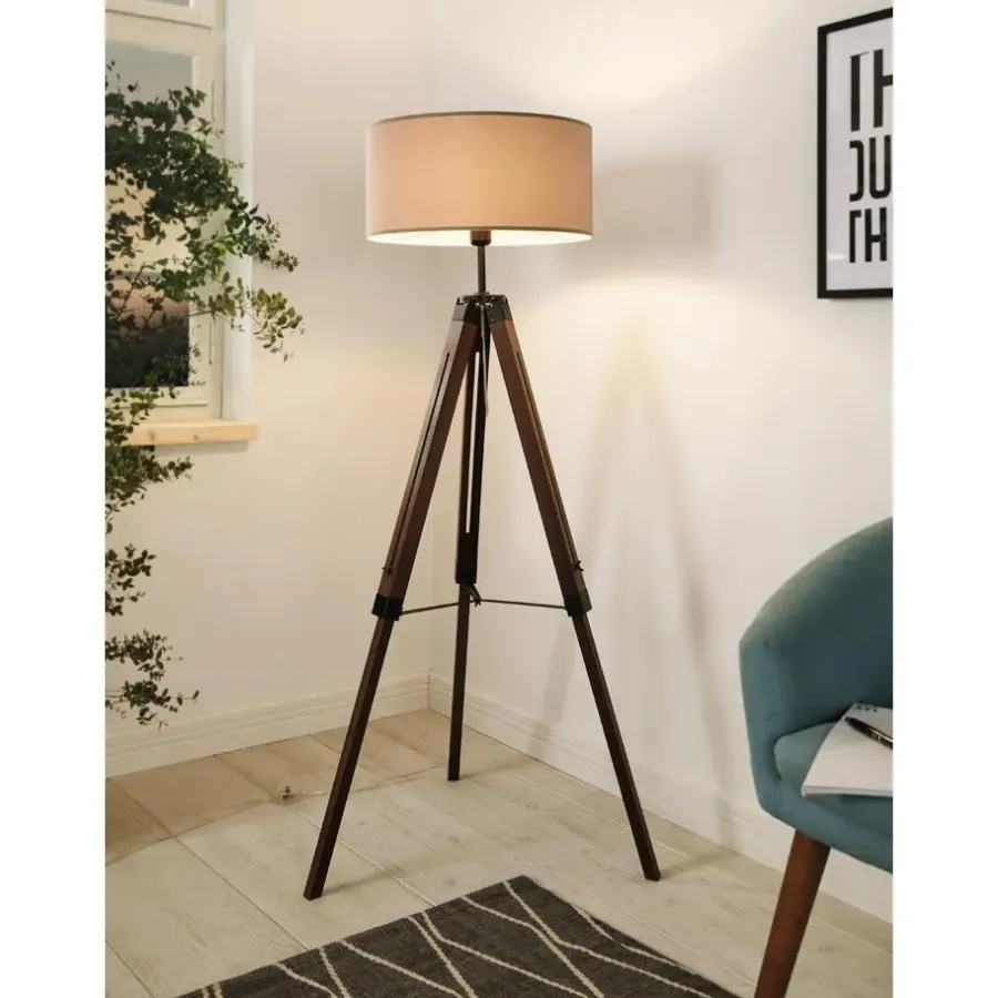 Staande Lampen-EGLO Lantada Vloerlamp - E27 - 143 cm - Noten/Taupe