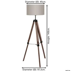 Staande Lampen-EGLO Lantada Vloerlamp - E27 - 143 cm - Noten/Taupe