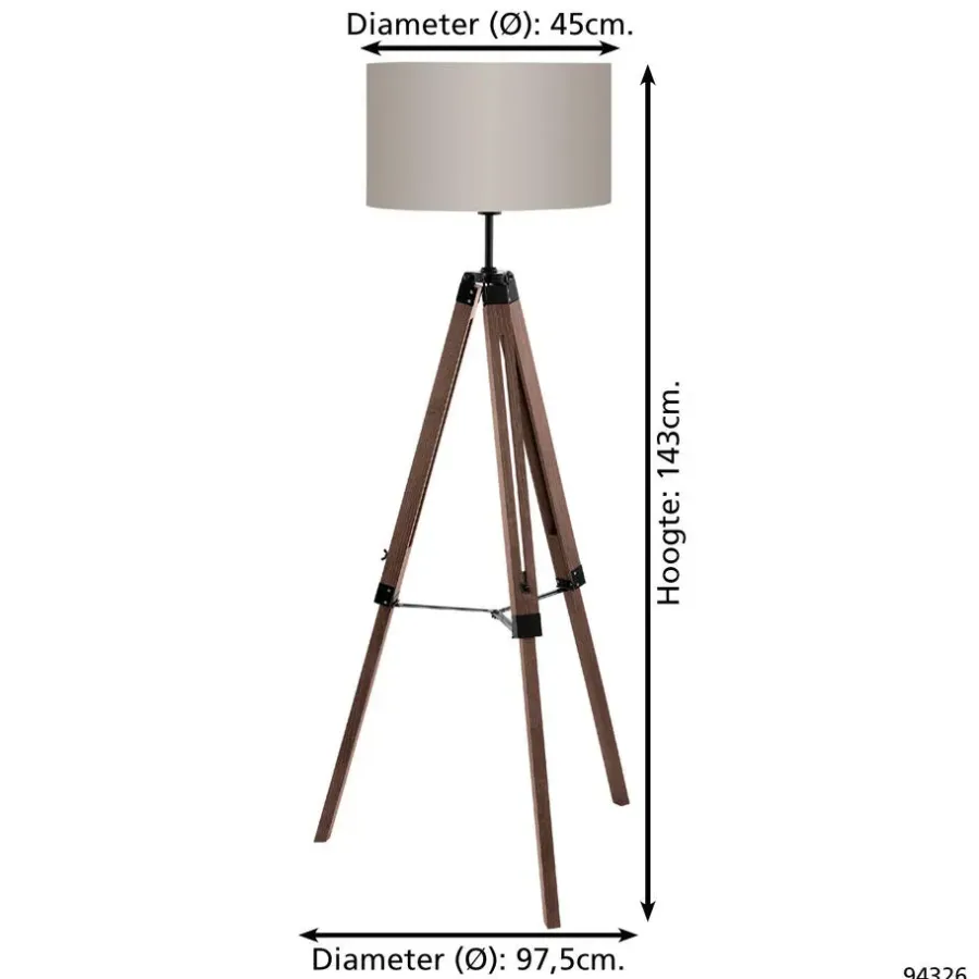 Staande Lampen-EGLO Lantada Vloerlamp - E27 - 143 cm - Noten/Taupe
