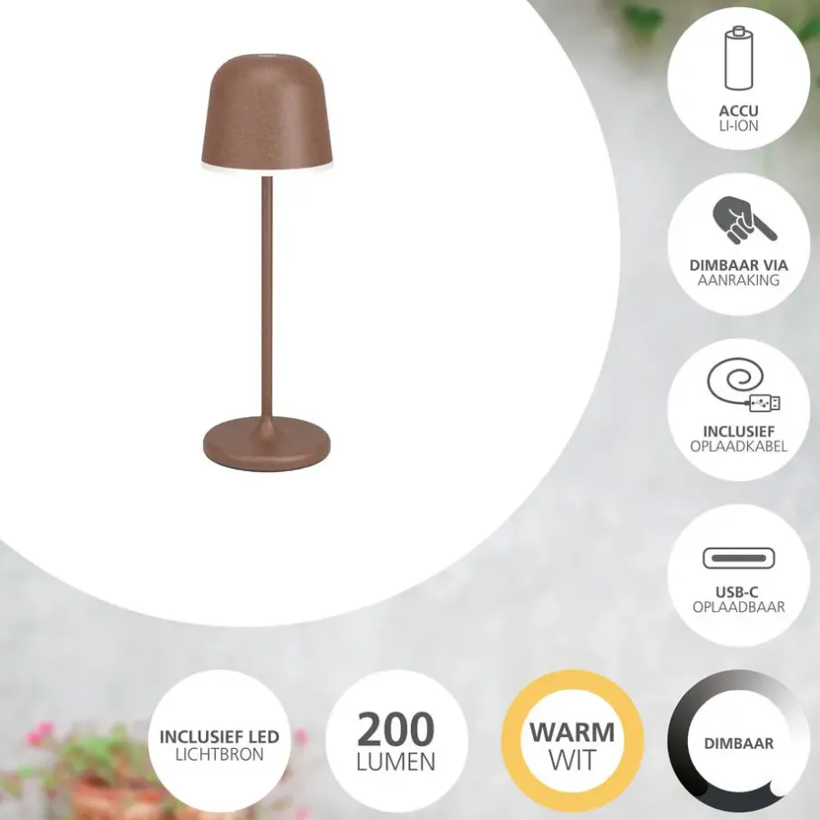 Tafellampen-EGLO Mannera Tafellamp - 34 cm - Oplaadbaar (tot 38 uur licht)