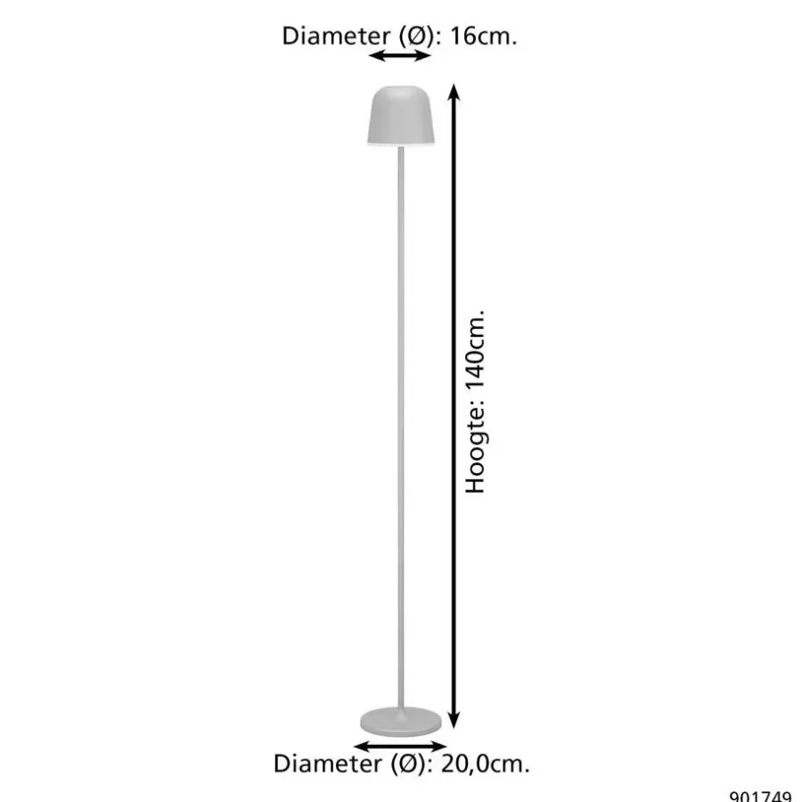 Staande Lampen-EGLO Mannera-L Staande lamp - USB-C - H 140 cm - Grijs