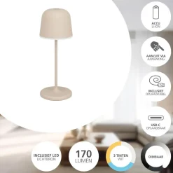 Tafellampen-EGLO Mannera-S Tafellamp/Priklamp - USB-C - H 20 cm - Zand