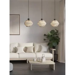 Hanglampen-EGLO Midsumer Hanglamp - 3 x E27 - 92 cm - Zwart/Crème - Textiel