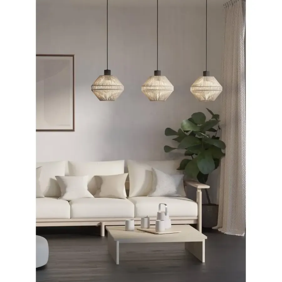 Hanglampen-EGLO Midsumer Hanglamp - 3 x E27 - 92 cm - Zwart/Crème - Textiel