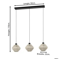 Hanglampen-EGLO Midsumer Hanglamp - 3 x E27 - 92 cm - Zwart/Crème - Textiel