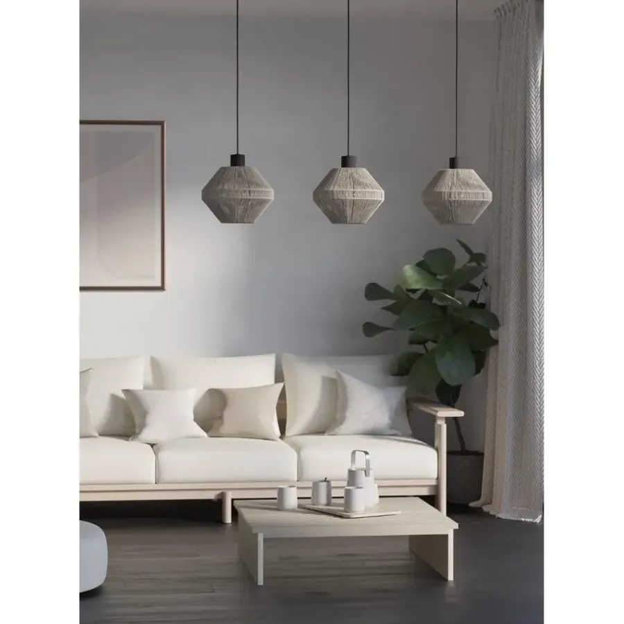 Hanglampen-EGLO Midsumer Hanglamp - 3 x E27 - 92 cm - Zwart/Crème - Textiel