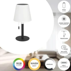 Tafellampen-EGLO Montapalma Tafellamp buiten - LED - Zwart, Wit