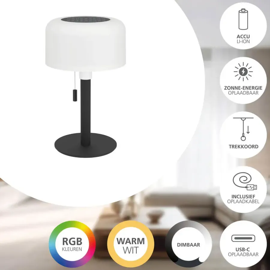 Tafellampen-EGLO Montapalma Tafellamp buiten - LED - Zwart, Wit