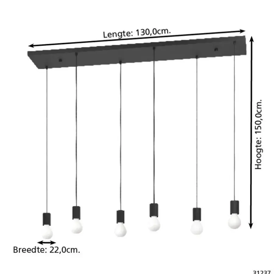 Hanglampen-EGLO Nogalte hanglamp - E27 - 130 cm - Rechthoek - Zwart