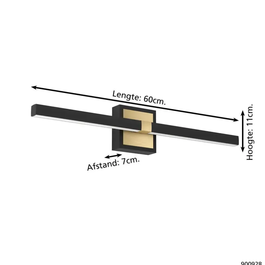 Wandlampen-EGLO Peguera Wandlamp - LED - 60 cm - Zwart/Goud - Spiegellamp