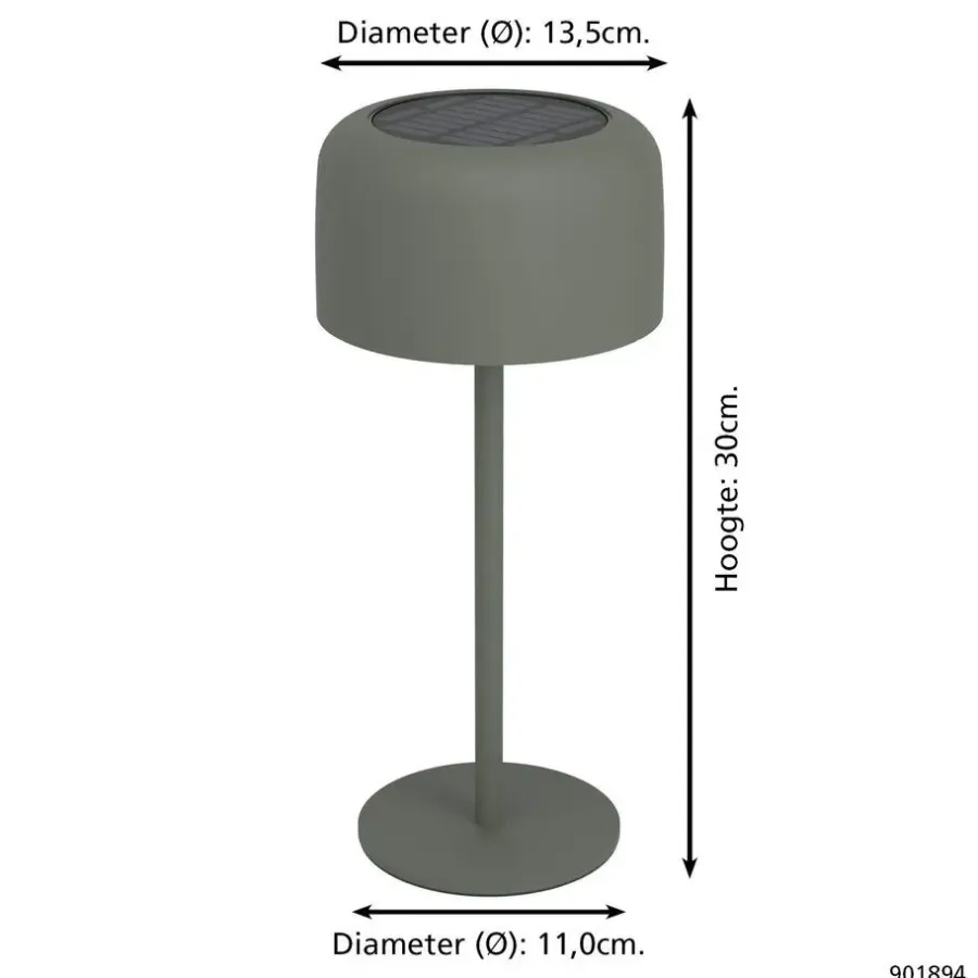 Buitenverlichting|Tafellampen-EGLO Roccanova Tafellamp - Solar - 30 cm - Groen - Oplaadbaar